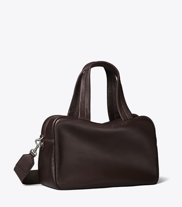 Tory Burch designer satchels Leather Satchel in Cocoa angle