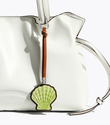 Tory Burch designer bag charms & key rings Leather Shell Bag Charm in Multi editorial