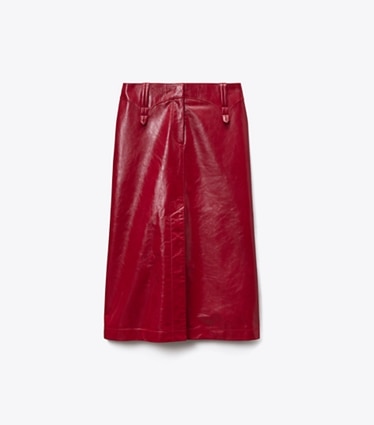 Tory Burch designer bottoms Leather Skirt in Rouge front