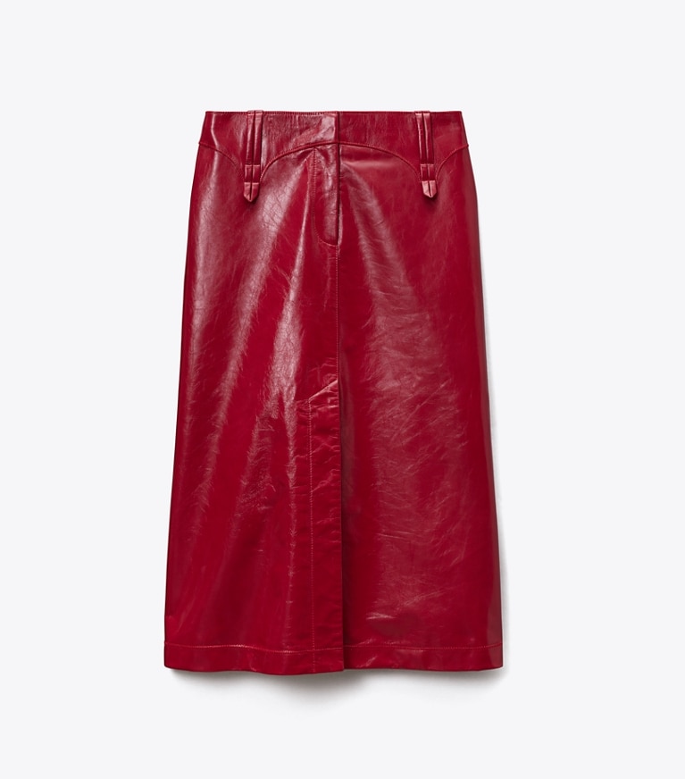 Tory Burch designer bottoms Leather Skirt in Rouge front