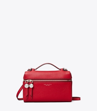 Tory Burch designer crossbody bags Leather Slim Top Handle Bag in Tory Red front