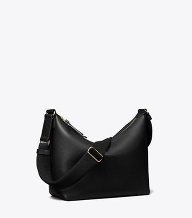 Tory Burch designer crossbody bags Leather Slouchy Crossbody in Black angle