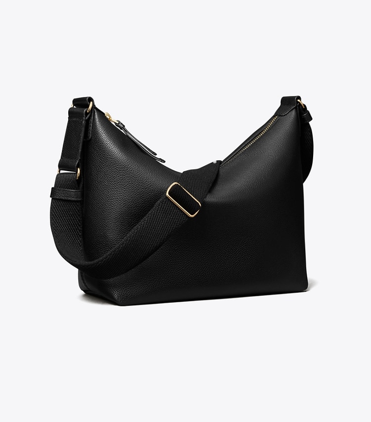 Tory Burch designer crossbody bags Leather Slouchy Crossbody in Black angle