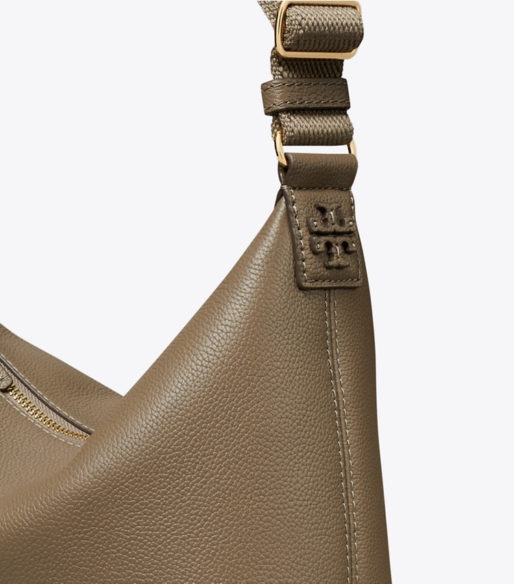 Tory Burch designer crossbody bags Leather Slouchy Crossbody in Wild Mushroom detail