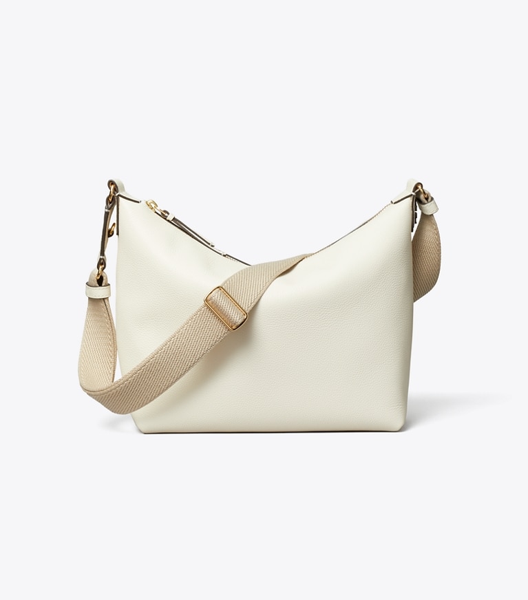 Tory Burch designer crossbody bags Leather Slouchy Crossbody in New Ivory front