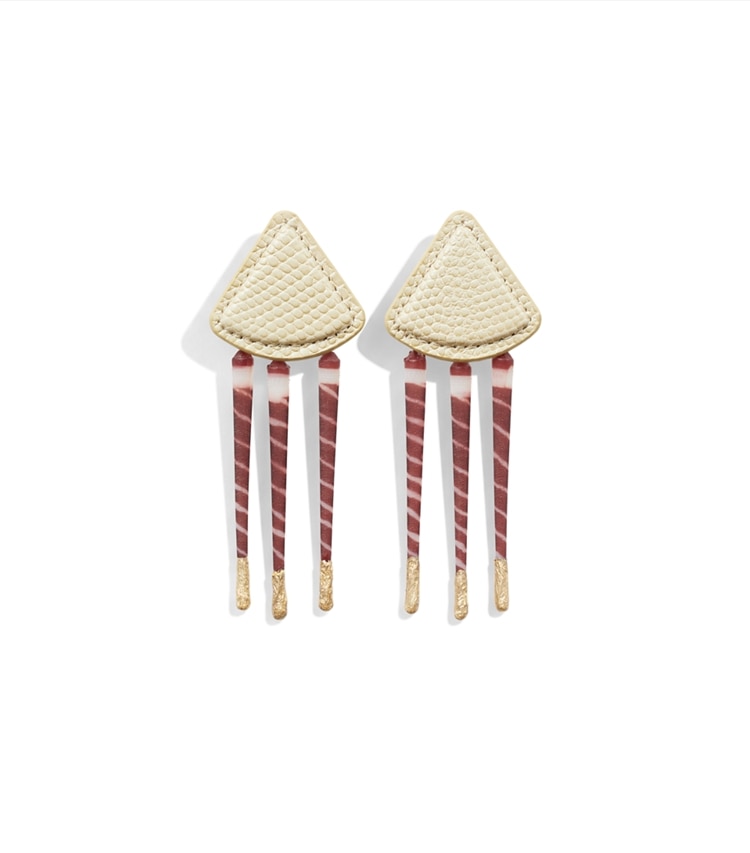 Tory Burch designer earrings Leather Tiger Earrings in Aged Brass / Sand additional