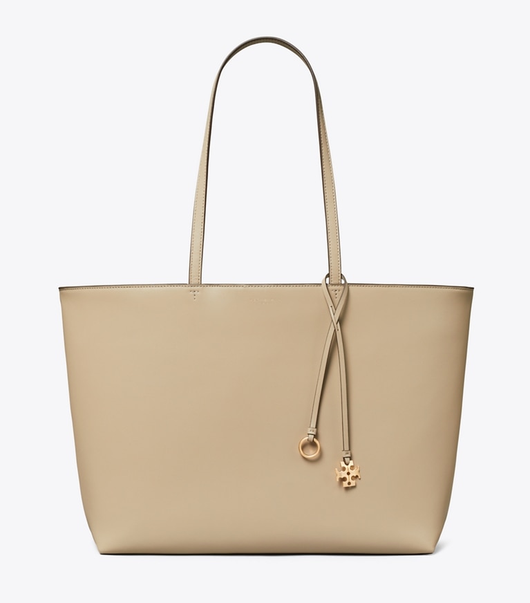 Tory Burch designer tote bags Leather Top Zip Tote in Soft Cement front