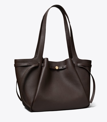 Tory Burch designer tote bags Leather Tote in Deep Brown angle