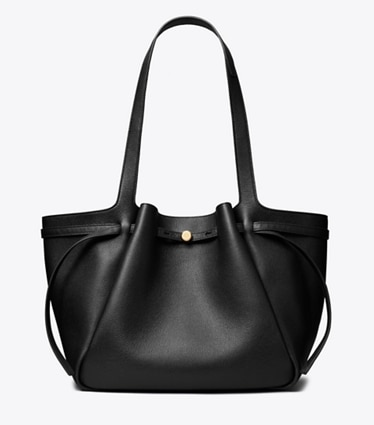 Tory Burch designer tote bags Leather Tote in Black front
