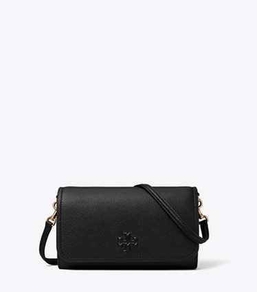 Tory Burch designer crossbody bags Leather Wallet Crossbody in Black front