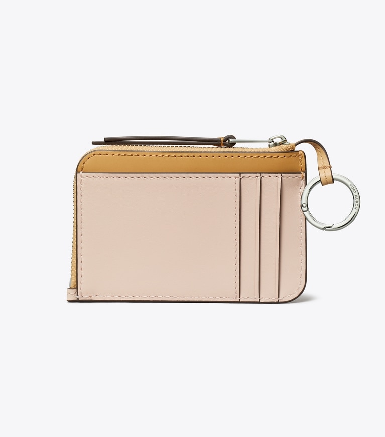 Tory Burch designer card cases Leather Zip Card Case in Soft Pink Multi angle