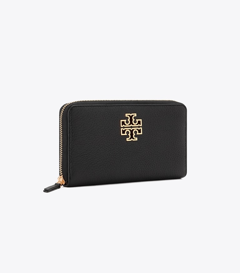 Tory Burch designer 財布 レザー ジップ コンチネンタル ウォレット in Black angle
