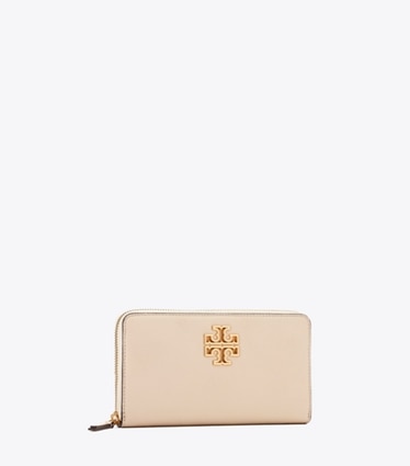 Tory Burch designer 財布 レザー ジップ コンチネンタル ウォレット in New Cream angle
