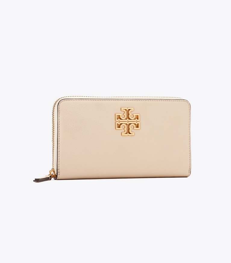 Tory Burch designer 財布 レザー ジップ コンチネンタル ウォレット in New Cream angle