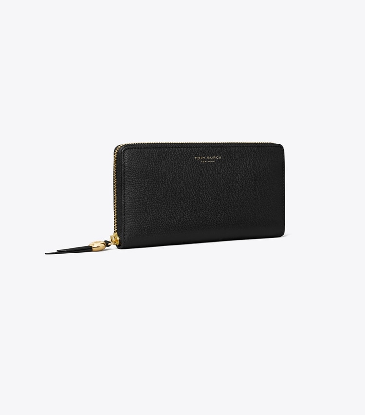 Tory Burch designer wallets Leather Zip Continental Wallet in Black angle