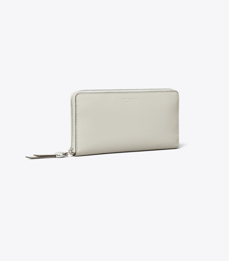 Tory Burch designer 財布 ロミー ジップ コンチネンタル ウォレット in Dove Gray angle