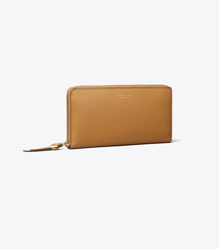 Tory Burch designer wallets Leather Zip Continental Wallet in Tiramisu angle