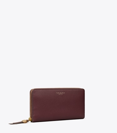 Tory Burch designer wallets Leather Zip Continental Wallet in Dark Carmine angle