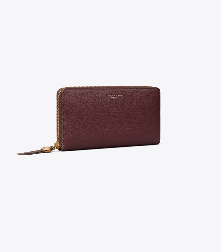 Tory Burch designer wallets Leather Zip Continental Wallet in Dark Carmine angle