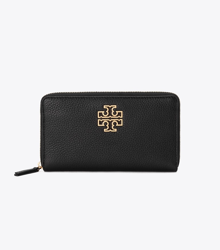 Tory Burch designer 財布 レザー ジップ コンチネンタル ウォレット in Black angle