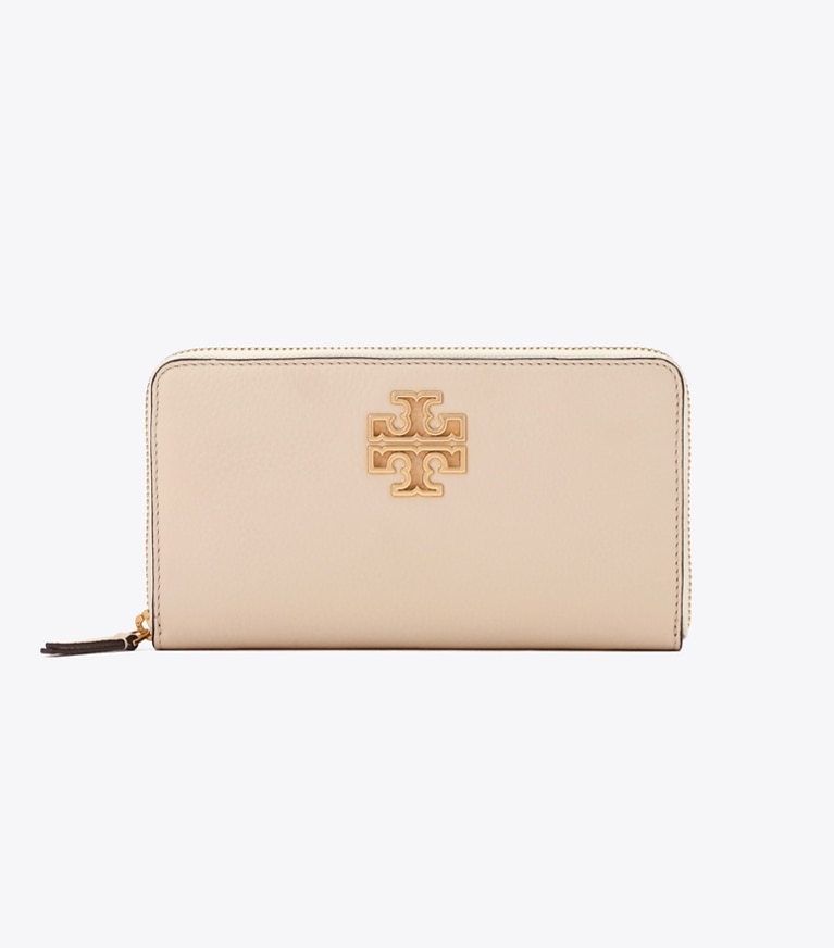 Tory Burch designer 財布 レザー ジップ コンチネンタル ウォレット in New Cream front