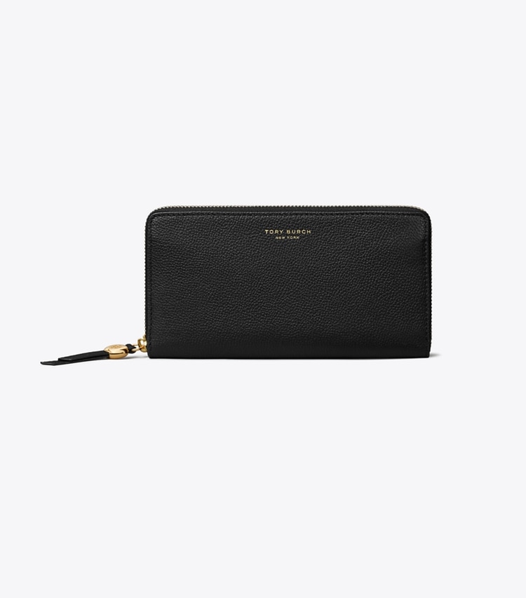 Tory Burch designer wallets Leather Zip Continental Wallet in Black front