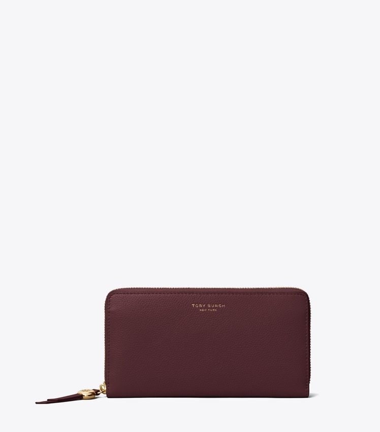 Tory Burch Leather Zip Continental Wallet — Dark Carmine