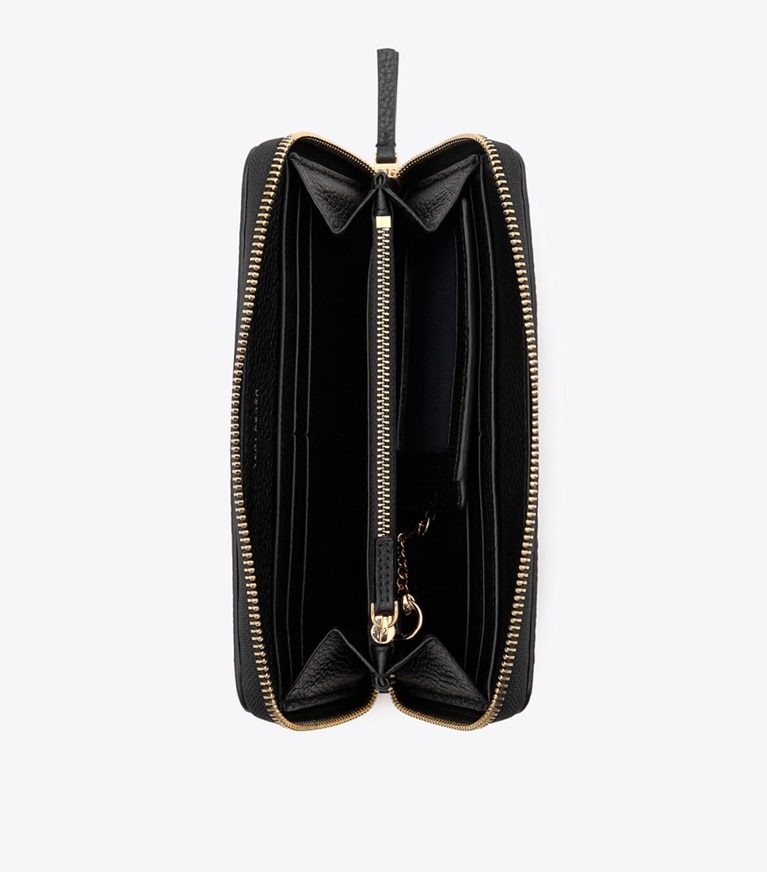 Tory Burch designer 財布 レザー ジップ コンチネンタル ウォレット in Black angle