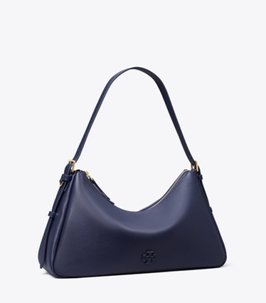Tory Burch designer shoulder bags Leather Zip Top Shoulder Bag in Tory Navy angle