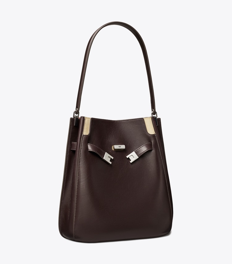 Tory Burch designer shoulder bags Lee Radziwill Bucket Bag in Coco angle