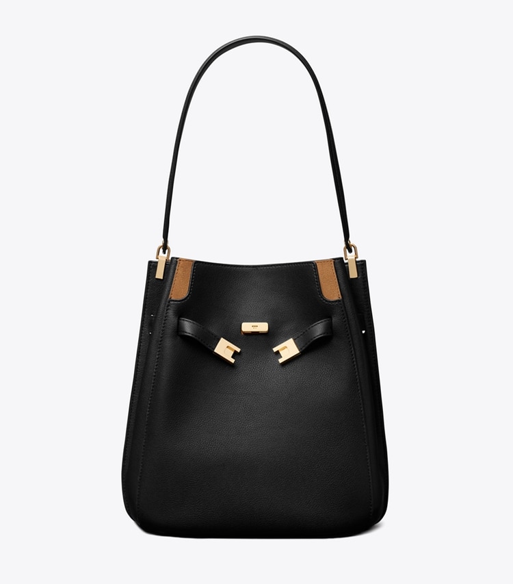 Tory Burch designer shoulder bags Lee Radziwill Bucket Bag in Black front
