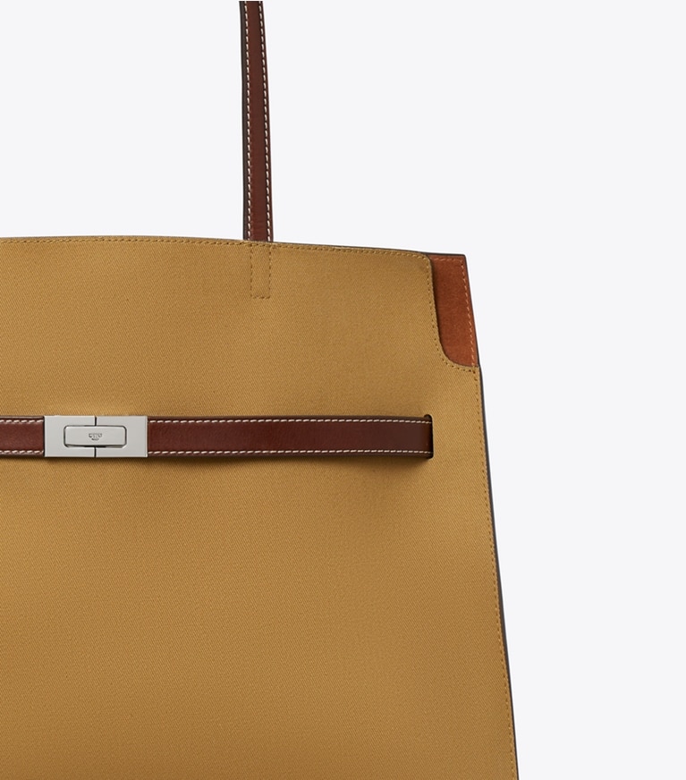 Tory Burch designer satchels Lee Radziwill Canvas Tote in Khaki detail