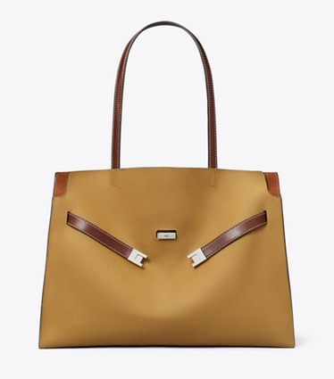 Tory Burch designer satchels Lee Radziwill Canvas Tote in Khaki front