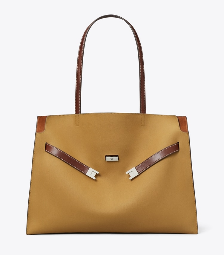 Tory Burch designer satchels Lee Radziwill Canvas Tote in Khaki front