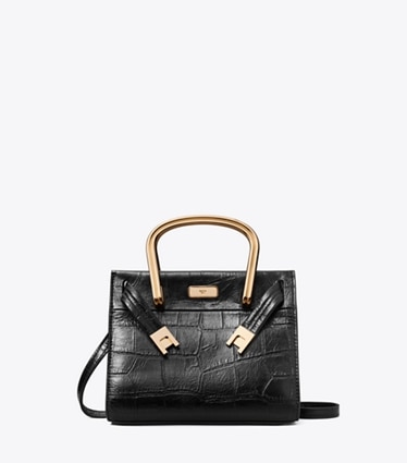 Tory Burch designer crossbody bags Lee Radziwill Croc-Embossed Bag in BLACK front