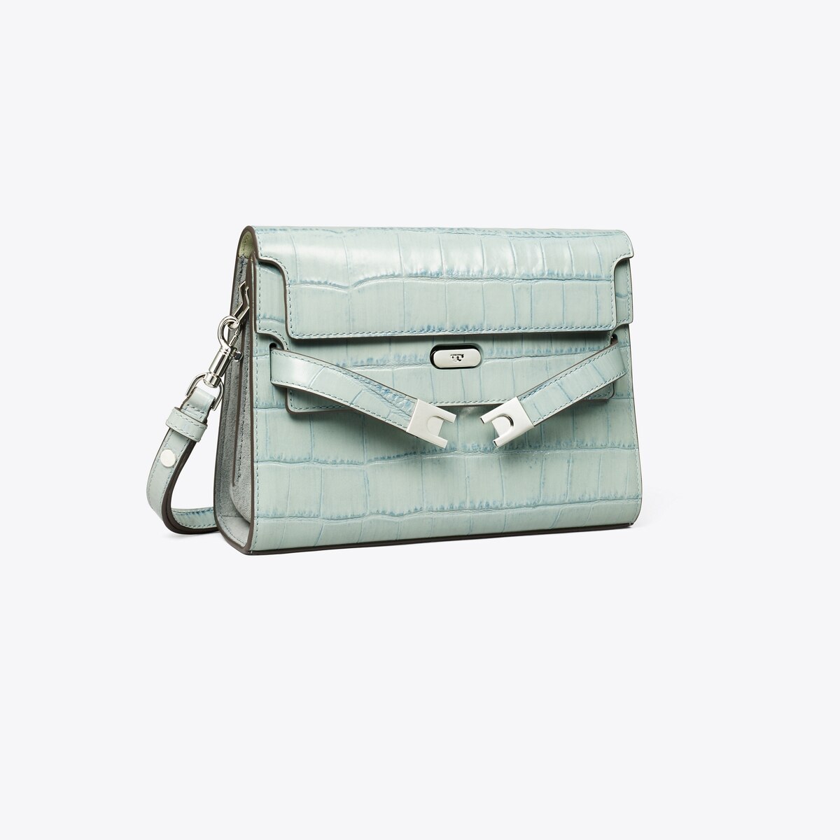 TORY BURCH 167433100 関税送料込 Petite Lee Radziwill Croc-Embossed Double Bag, Blue Celadon