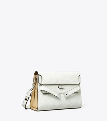 Tory Burch designer ショルダーバッグ リー ラジウィル クロコエンボス ショルダーバッグ in Blanc angle