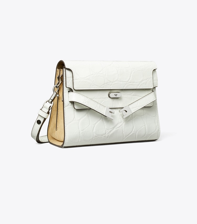 Tory Burch designer shoulder bags Lee Radziwill Croc-Embossed Shoulder Bag in Blanc angle