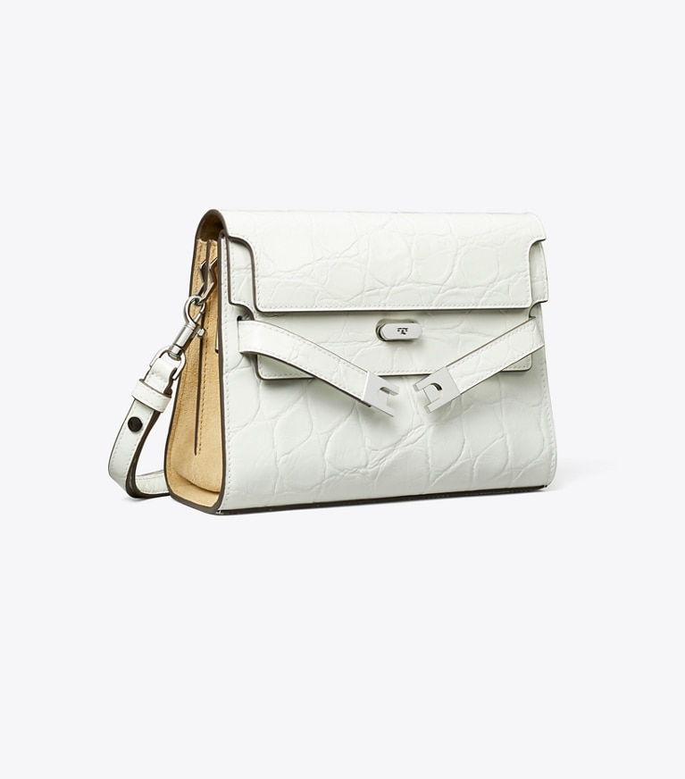 Tory Burch designer shoulder bags Lee Radziwill Croc-Embossed Shoulder Bag in Blanc angle