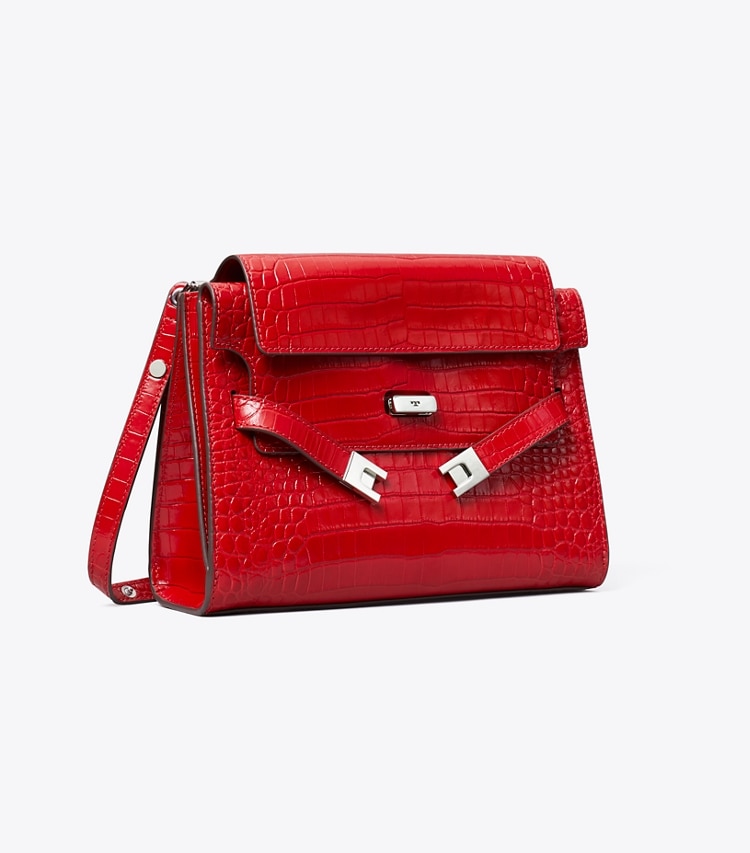 Tory Burch designer shoulder bags Lee Radziwill Croc-Embossed Shoulder Bag in Red Sky angle