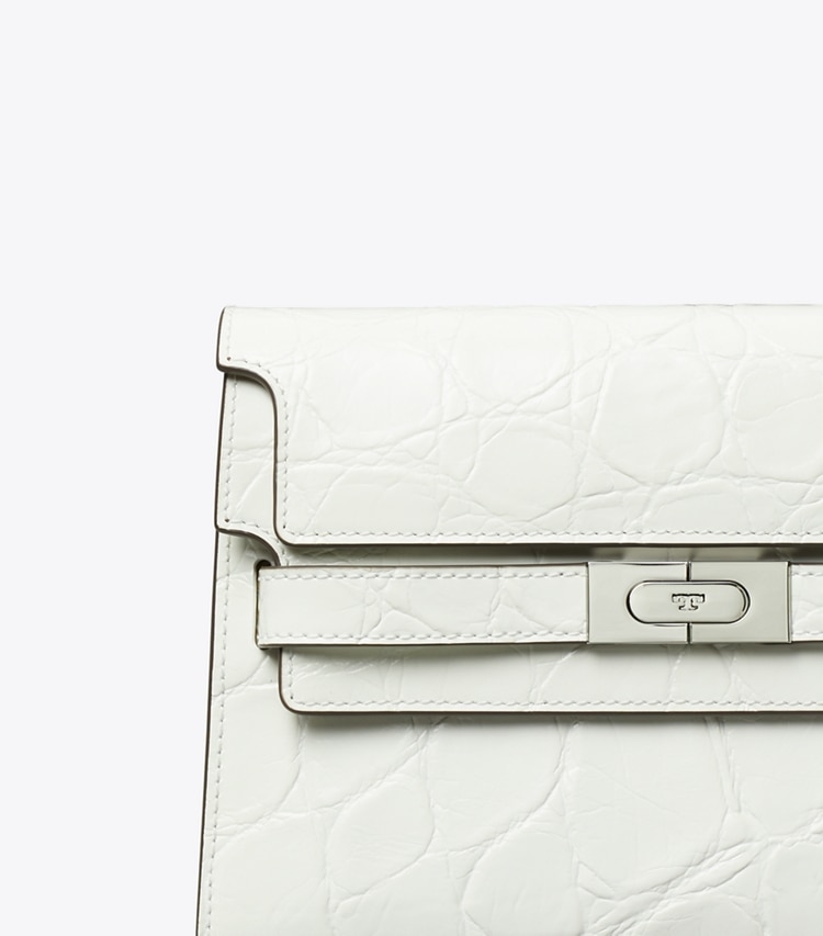 Tory Burch designer shoulder bags Lee Radziwill Croc-Embossed Shoulder Bag in Blanc detail