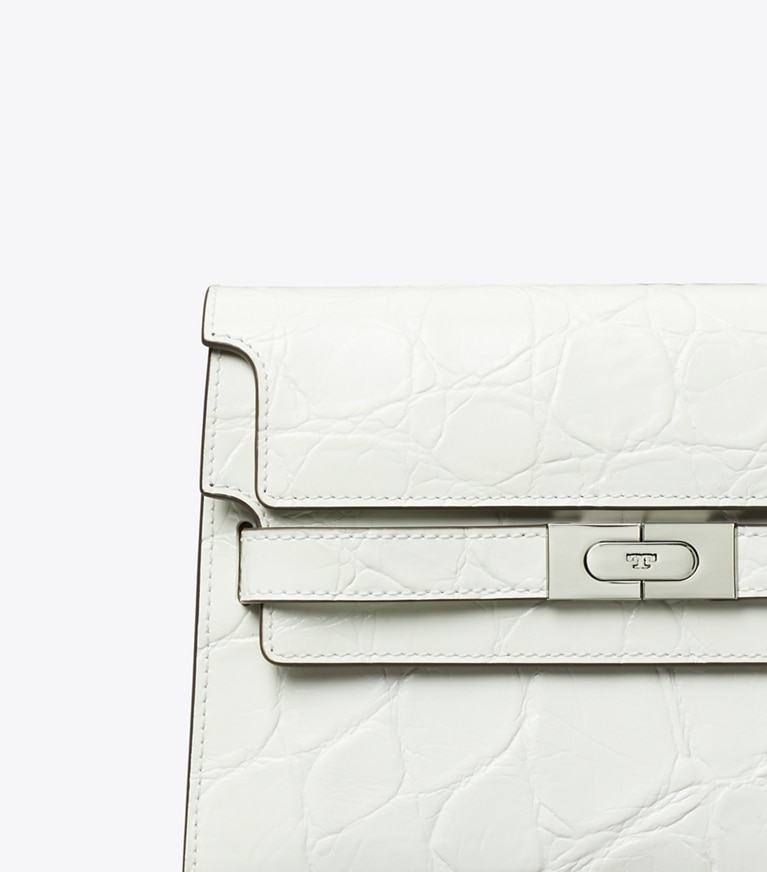 Tory Burch designer shoulder bags Lee Radziwill Croc-Embossed Shoulder Bag in Blanc angle