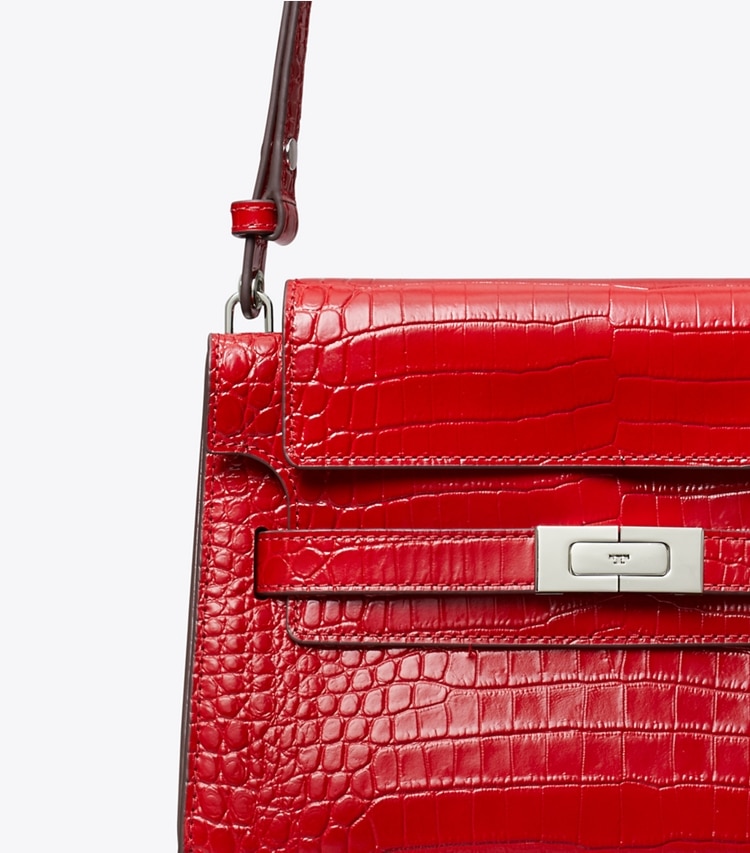 Tory Burch designer shoulder bags Lee Radziwill Croc-Embossed Shoulder Bag in Red Sky detail