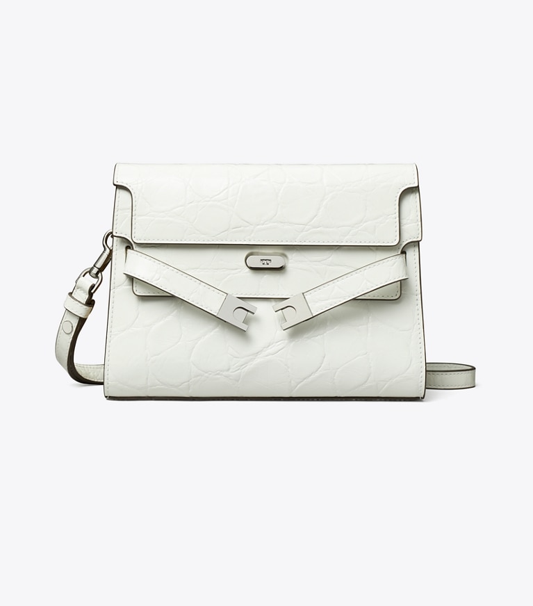 Tory Burch designer shoulder bags Lee Radziwill Croc-Embossed Shoulder Bag in Blanc angle