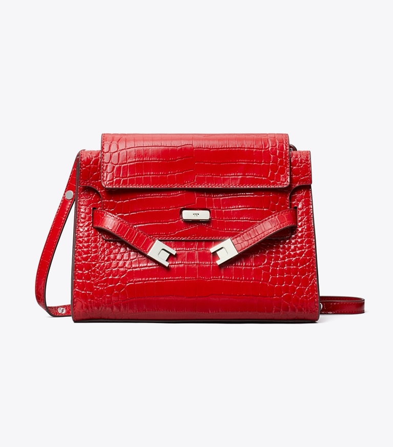 Tory Burch designer shoulder bags Lee Radziwill Croc-Embossed Shoulder Bag in Red Sky angle