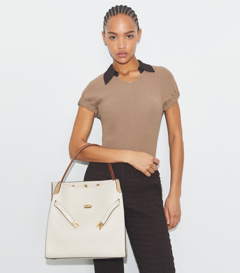 Tory Burch designer satchels Lee Radziwill Double Bag in New Cream angle