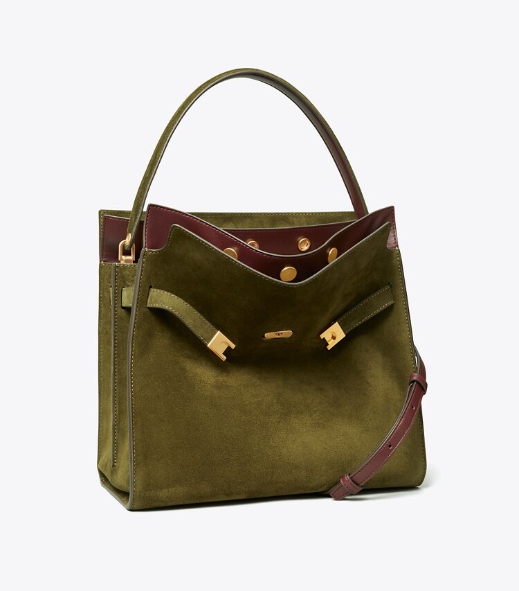 Tory Burch designer satchels Lee Radziwill Double Bag in Leccio angle