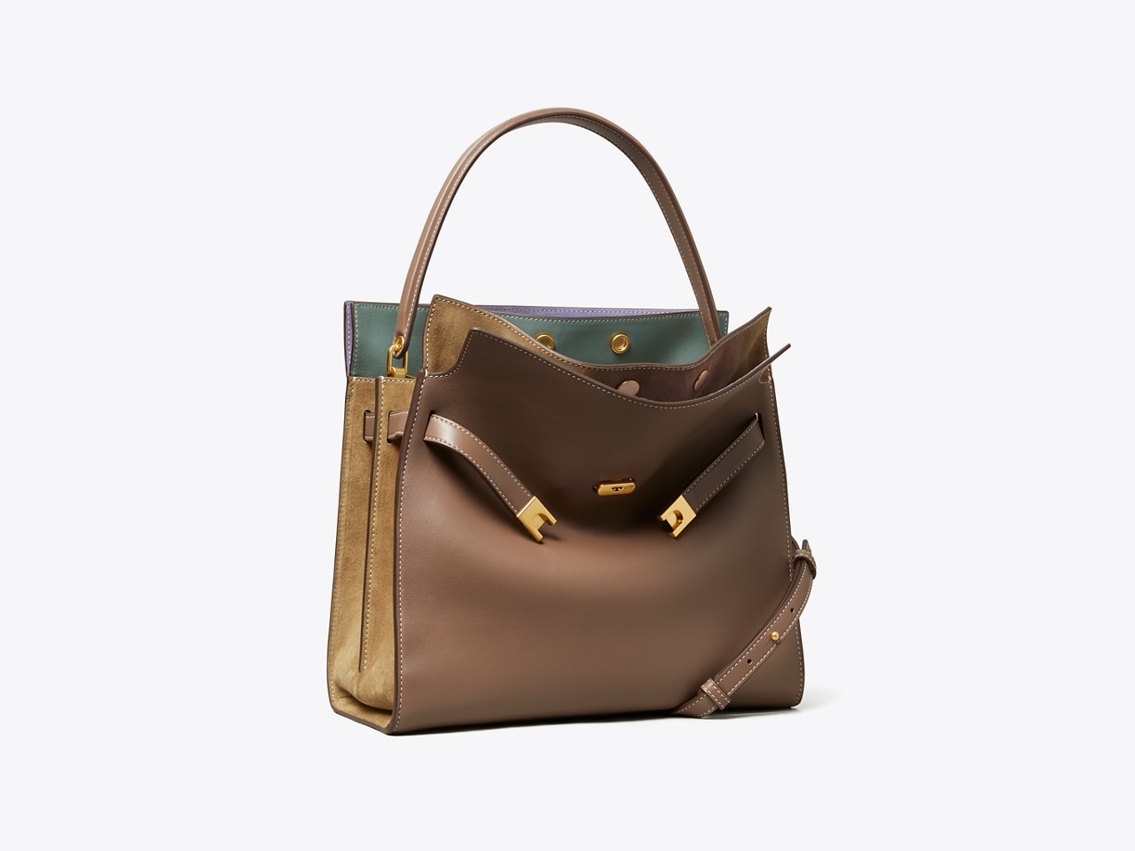 Tory Burch Women's Lee Radziwill Double Bag, Clam Shell, Brown, One Size:  Handbags