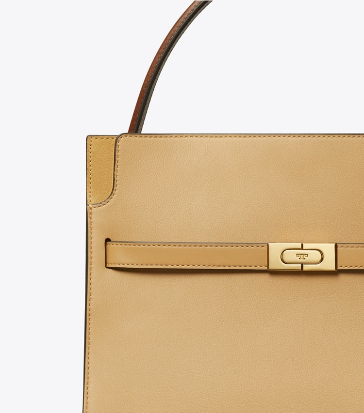 Tory Burch designer satchels Lee Radziwill Double Bag in Ginger Shortbread detail