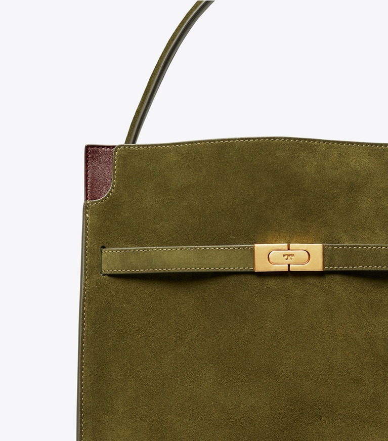 Tory Burch designer satchels Lee Radziwill Double Bag in Leccio angle